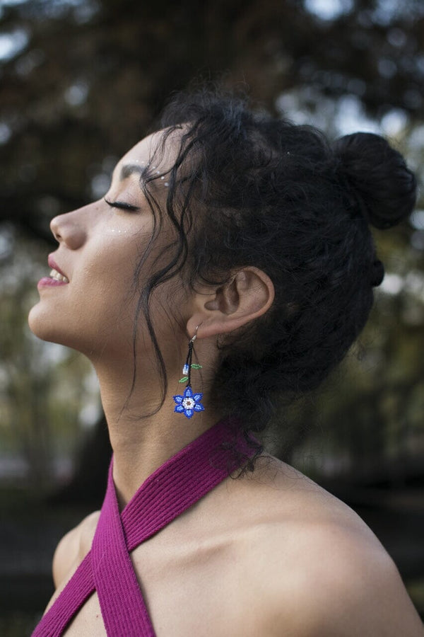 Brunnera Earrings By Mother Sierra - Beaded Jewelry - Native American Jewelry - Huichol Jewelry