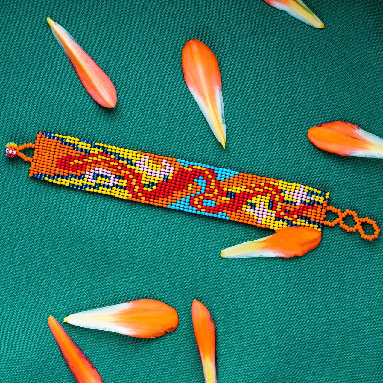 Calliope Red Snake Delicate Handmade Beaded Bracelet Cuff