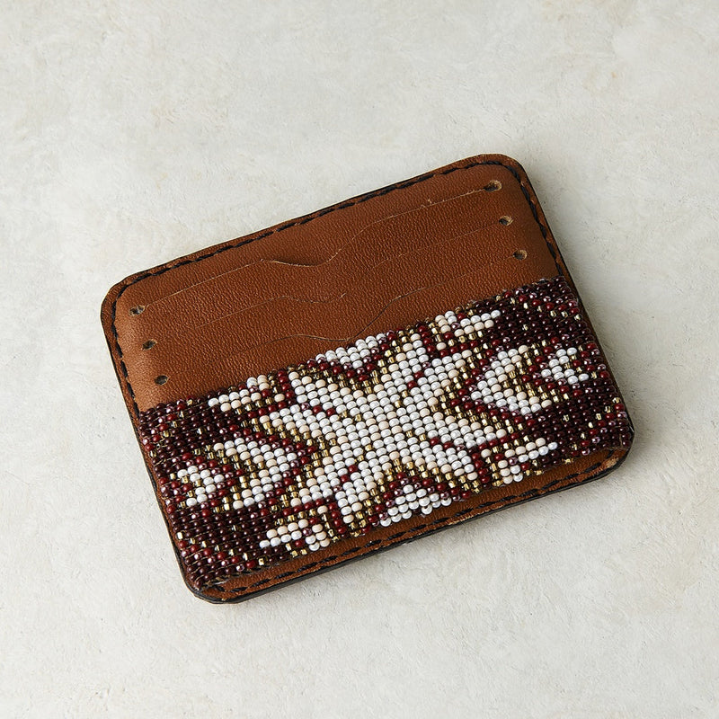 camel brown gold white beaded credit card wallet leather accessory 
