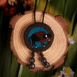 charging angus beaded bolo tie embroidered blue black brown white bufflao necktie necklace native american jewelry