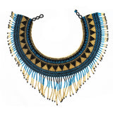 beaded Cleopatra Choker neckalce blue black gold egyptian native american jewelry