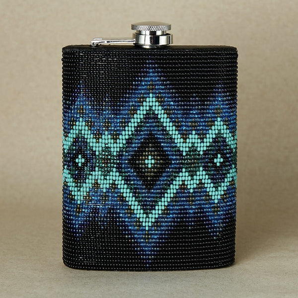 Cobalt Flask By Mother Sierra - Beaded Jewelry - Native American Jewelry - Huichol Jewelry