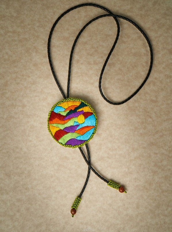 colorado bolo tie beaded embroidered yellow red blue green purple necktie necklace native american jewelry