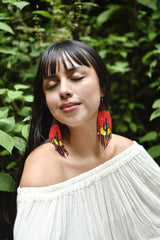 woman wearing death valley sunset cactus fringe beaded earrings