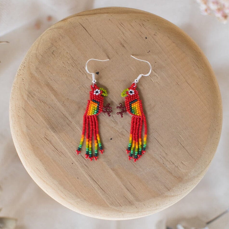 red fire bird beaded earrings