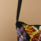 close up garden Black, Yellow, Blue, Red, Green hummingbird beaded purse bag fringe
