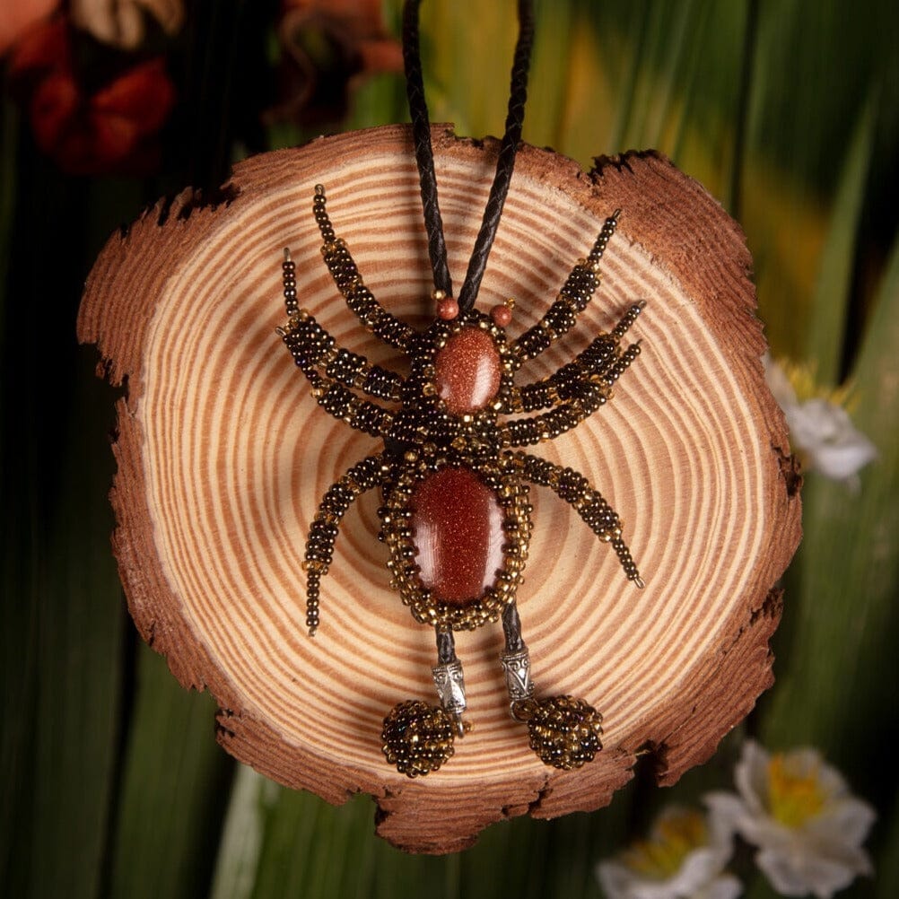 Gold Weaver Spider Handmade Beaded Bolo Tie Necklace Necktie 