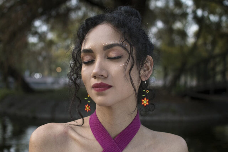 Iris Earrings By Mother Sierra - Beaded Jewelry - Native American Jewelry - Huichol Jewelry