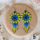 lime green yellow blue beaded earrings