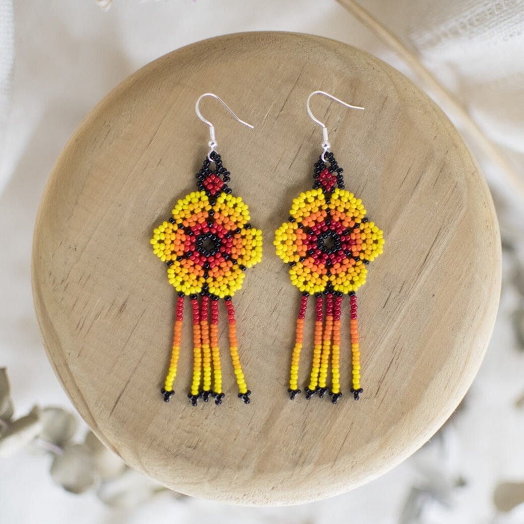 Stylish beaded yellow blossom beaded earrings