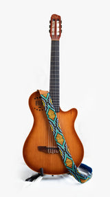 Marietta beaded Guitar Strap yellow orange green blue black adjustable leather on guitar
