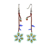 blue gold brown flower dangle beaded earrings