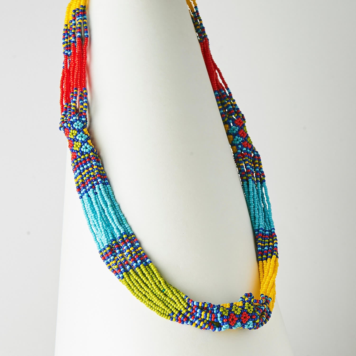 Elegant mixed citrus handmade beaded multi-strand necklace red blue yellow green