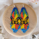 monarch butterfly blue orange yellow fringe beaded earrings
