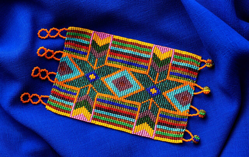 Moroccan Medley Super Nova orange gold red blue pink beaded bracelet wide cuff