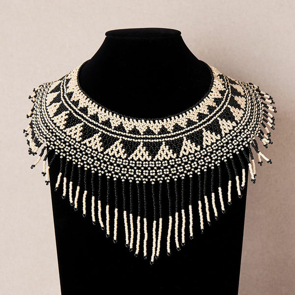 Nefertiti's Gold beaded choker necklace black off white egyptian native american jewelry