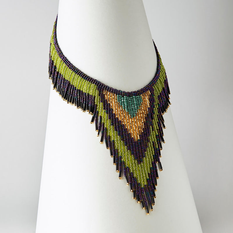 Olive Dip green gold purple beaded necklace choker fleko native american jewelry