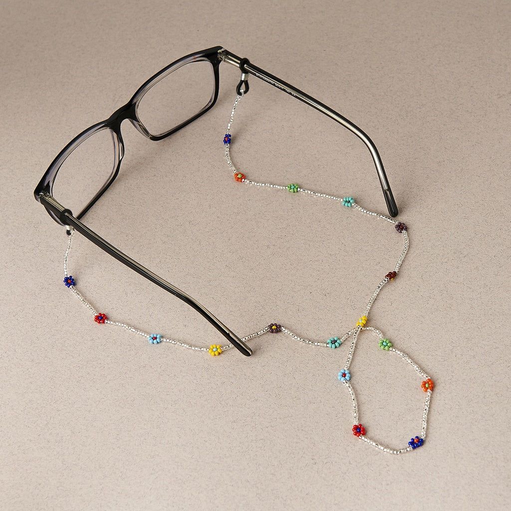 pansy silver yellow green orange red blue beaded glasses chain jewelry