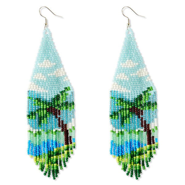 palm tree paradise fringe beaded earrings