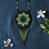 peyote green black beaded necklace bag fringe native american jewelry