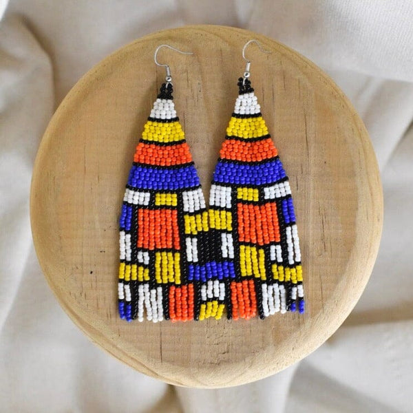 Piet mondrain Blocks colorful fringe beaded earrings