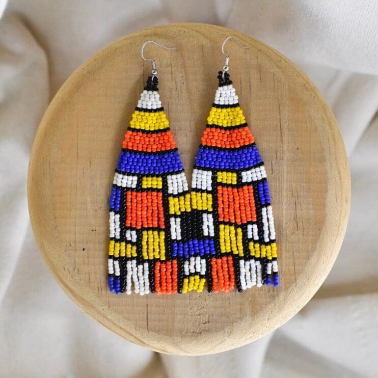 Piet mondrain Blocks colorful fringe beaded earrings