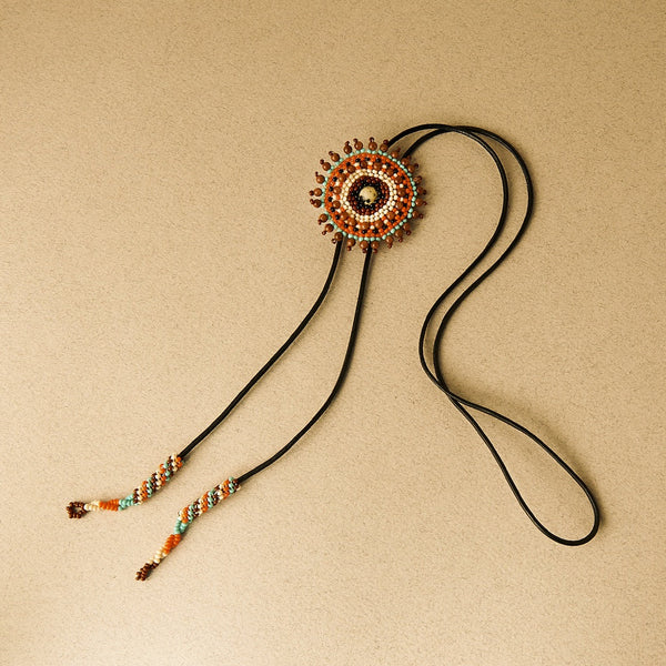 terracotta tan red white brown beaded bolo tie necktie necklace native american jewelry
