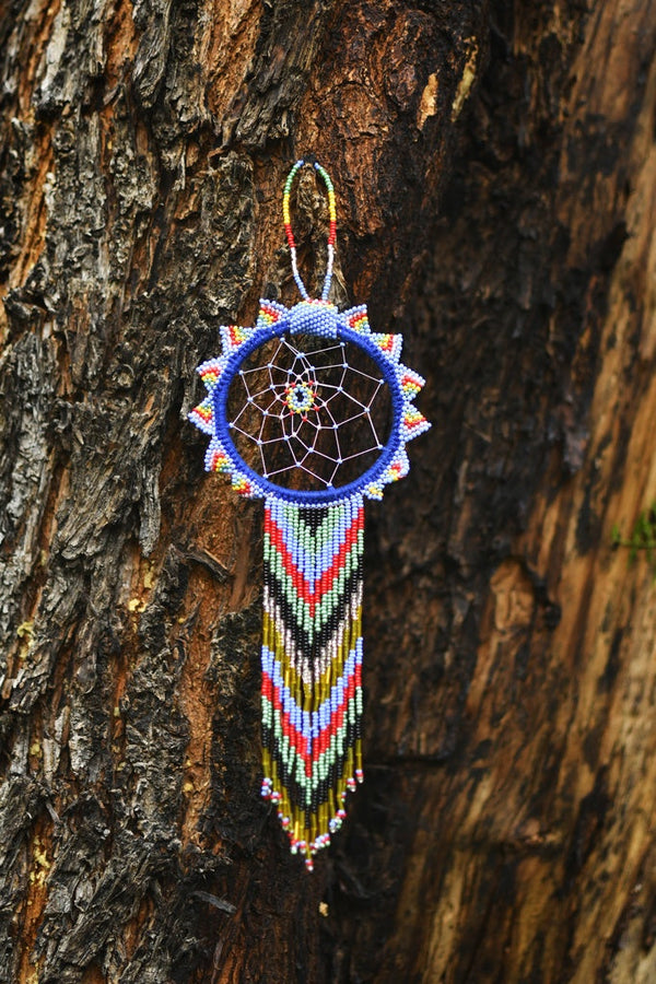 trippy dream catcher beaded accessory purple red green yellow decor native american jewelry