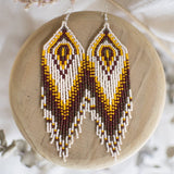 sandy white brown yellow fringe beaded earrings