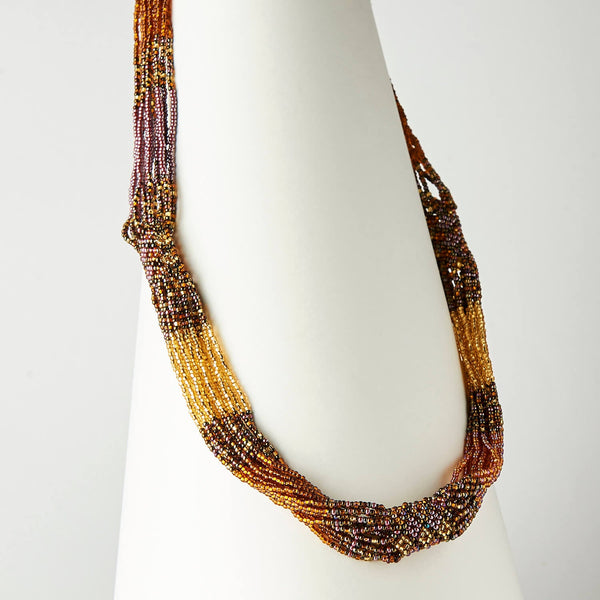 warm turmeric brown gold multi-strand beaded necklace native american jewelry