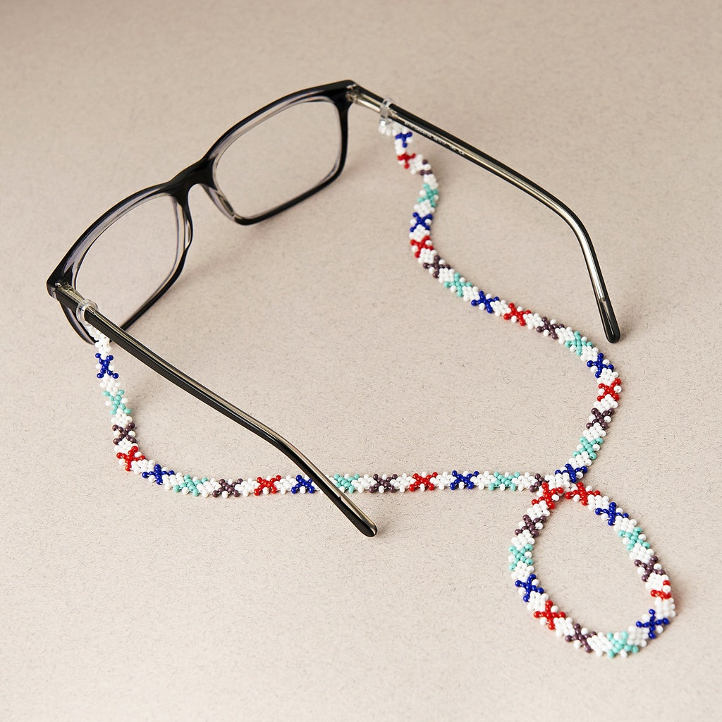 xoxo white red blue teal beaded glasses chain jewelry