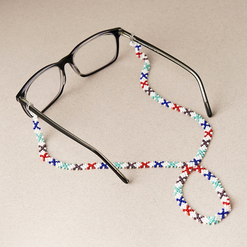xoxo white red blue teal beaded glasses chain jewelry
