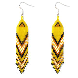 yellow black white hawktail micro fringe beaded earrings